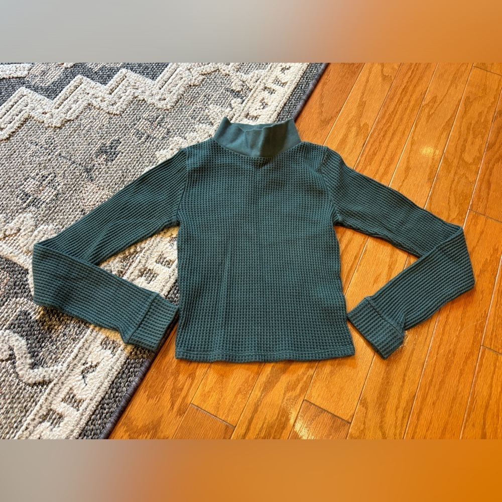 Aerie Teal Waffle Knit Long Sleeve Top